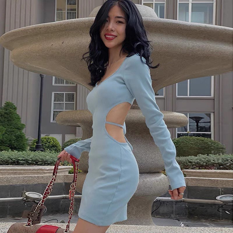 Đầm body sexy khoét eo peachstore, chất thun bo gần 2 màu Xanh ngọc và đen size S M  AQ01