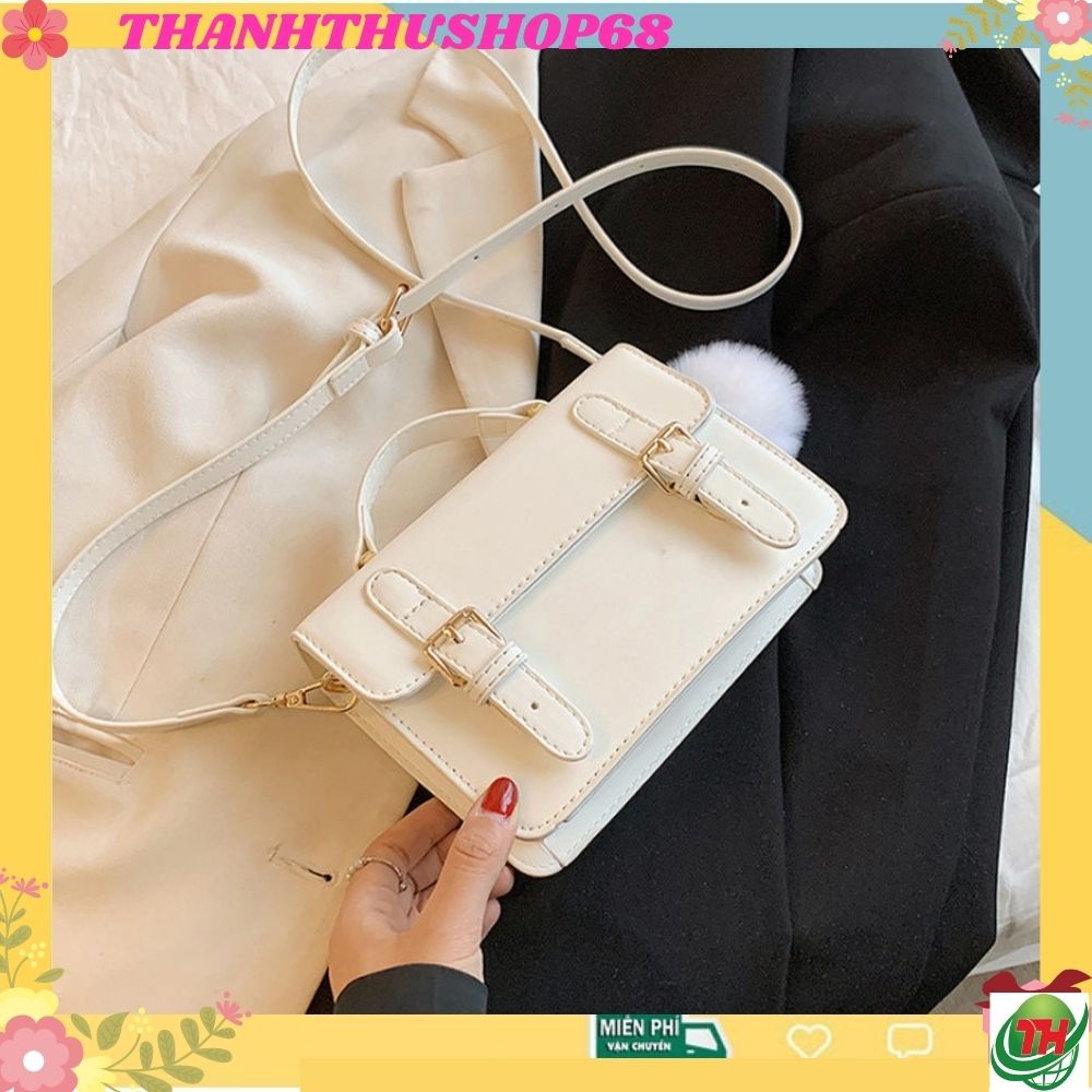 Túi xách đeo chéo nữ đẹp đi chơi dáng hộp 2 dải tặng kèm bông Thanhthushop68 612