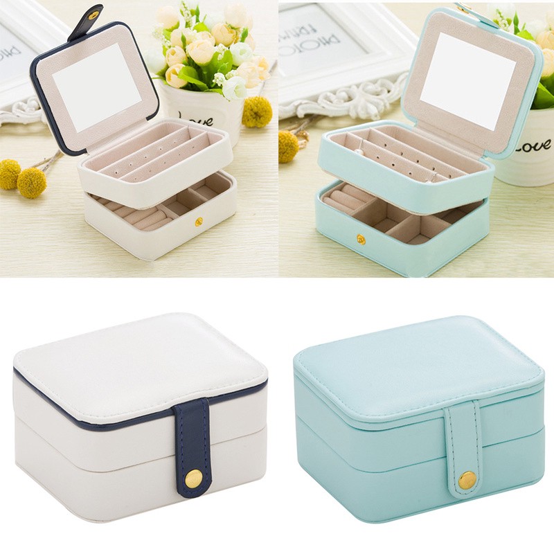 Hộp bọc da PU hai ngăn dùng đựng trang sức xinh xắn