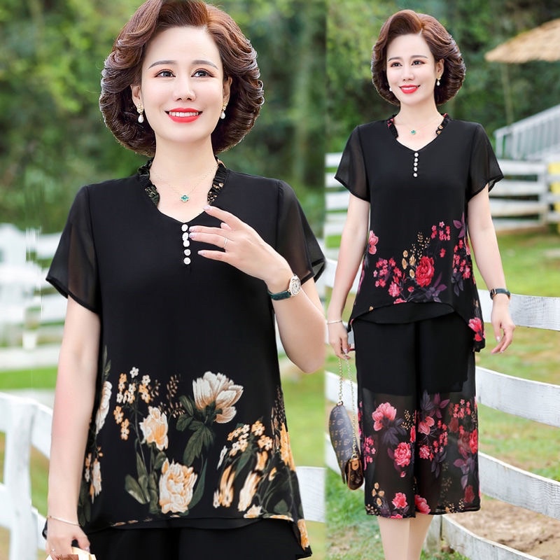 Bộ quần áo trung niên voan