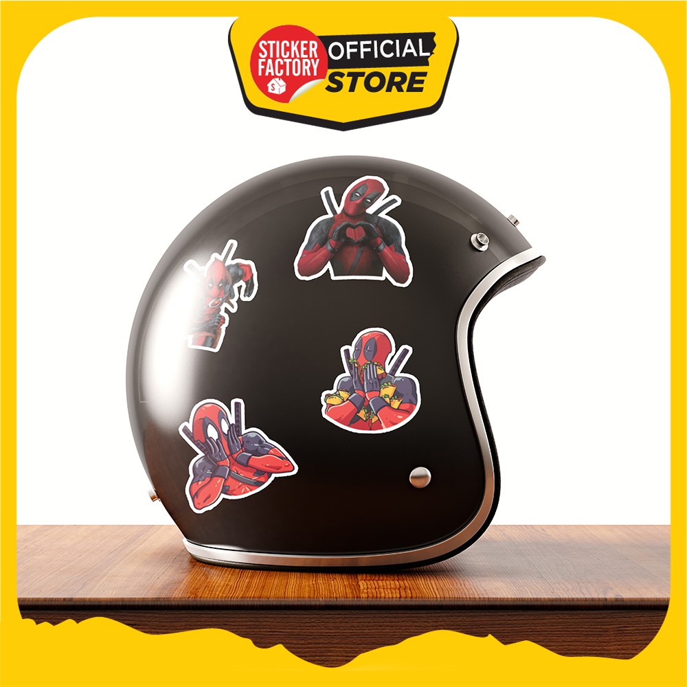 Hộp set 30 sticker decal hình dán nón bảo hiểm , laptop, xe máy, ô tô STICKER FACTORY - Deadpool