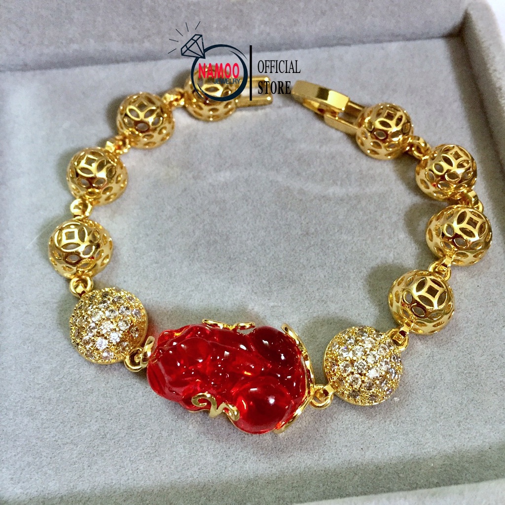 Lắc Tay Tỳ Hưu Đá Đỏ Nữ L909 mạ Vàng Namoo Jewerly Chuyên Sỉ
