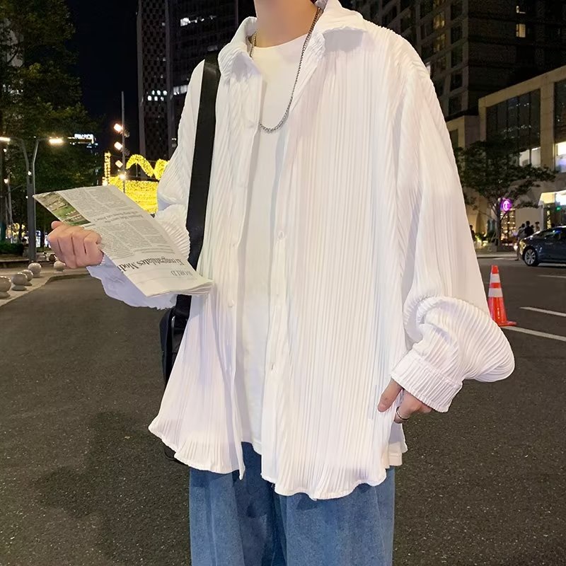 Áo Sơ Mi Dài Tay Dáng Rộng Hoa Văn Kẻ Sọc Trẻ Trung Thời Trang Hàn Quốc Dành Cho Nam