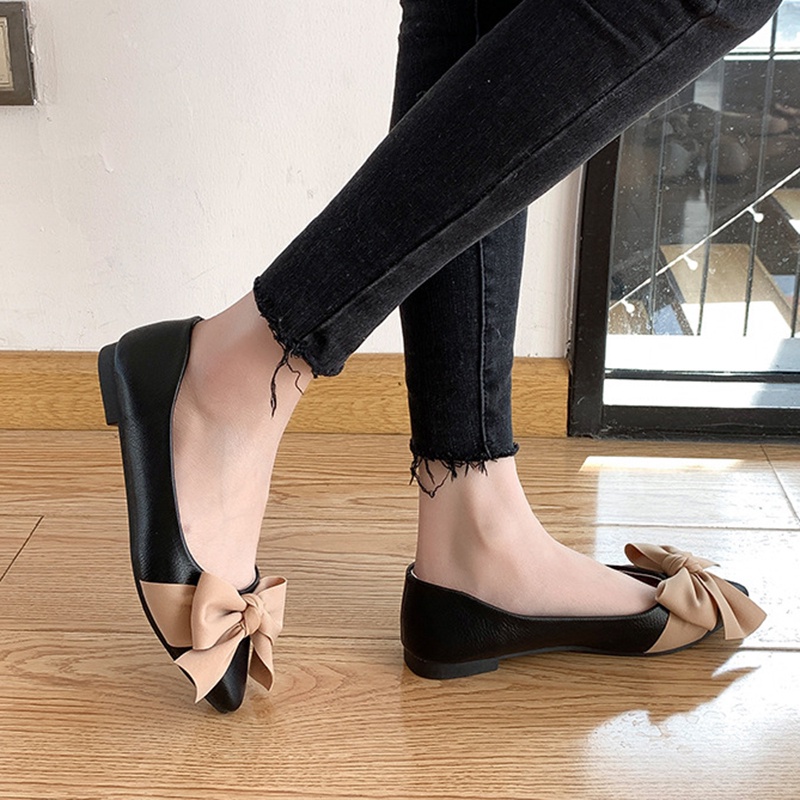 Giày búp bê IELGY đính nơ phong cách Anh Quốc xinh xắn dành cho nữ