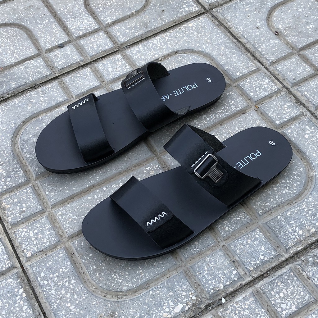 Dép nam quai ngang Polite - art D824 da bò cao cấp 2 màu - BH 6 Tháng