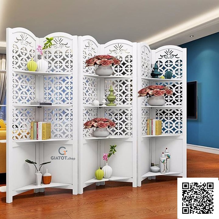 Bình phong vách ngăn có kệ trang trí họa tiết hoa GTS310 cao cấp bằng gỗ CNC chống mối,mọt,cong,vênh,/1 TẤM