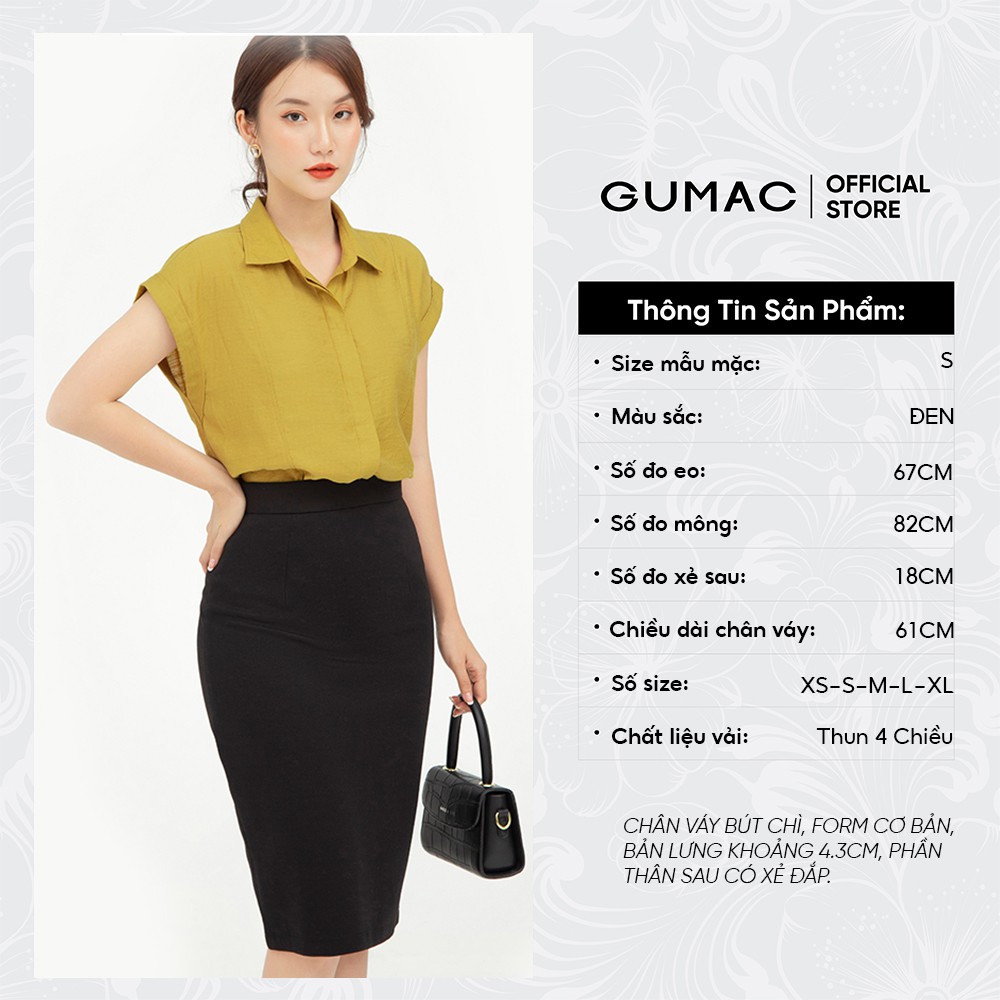 Chân váy bút chì thời trang GUMAC màu đen thiết kế basic VC03007 | BigBuy360 - bigbuy360.vn