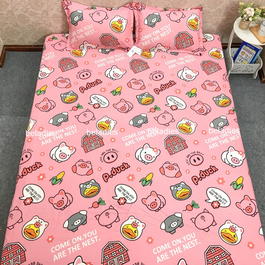 Vỏ ga bọc đệm 3 tấm 1 mặt ga trải gường kèm 2 vỏ gối nằm cotton poly cỡ 1m2 1m6 1m8 2m