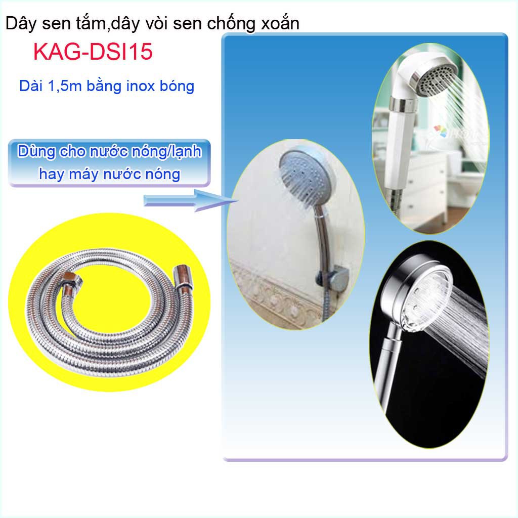 Dây vòi sen dài 1.5m Blanca,dây vòi xịt vệ sinh 1.5m chống xoắn KAG-DSI15