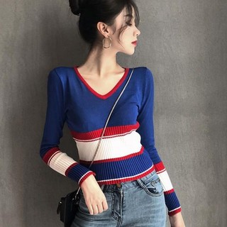 Áo len nữ tay dài cổ chữ V kiểu Hàn Quốc