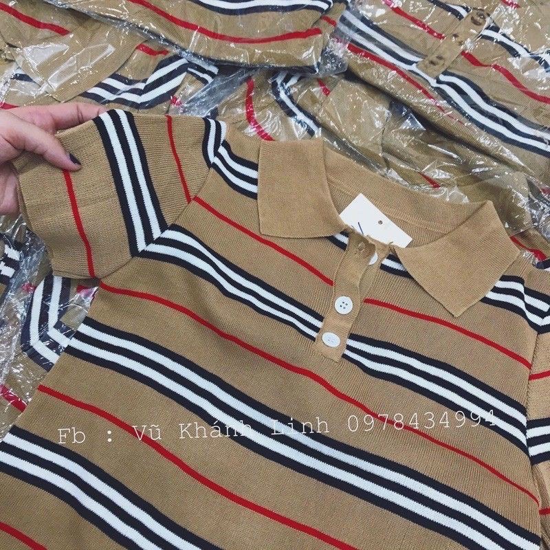Áo kiểu nữ kẻ sọc kẻ bbr chất len mongtogi màu nâu hàng Quảng Châu 100%