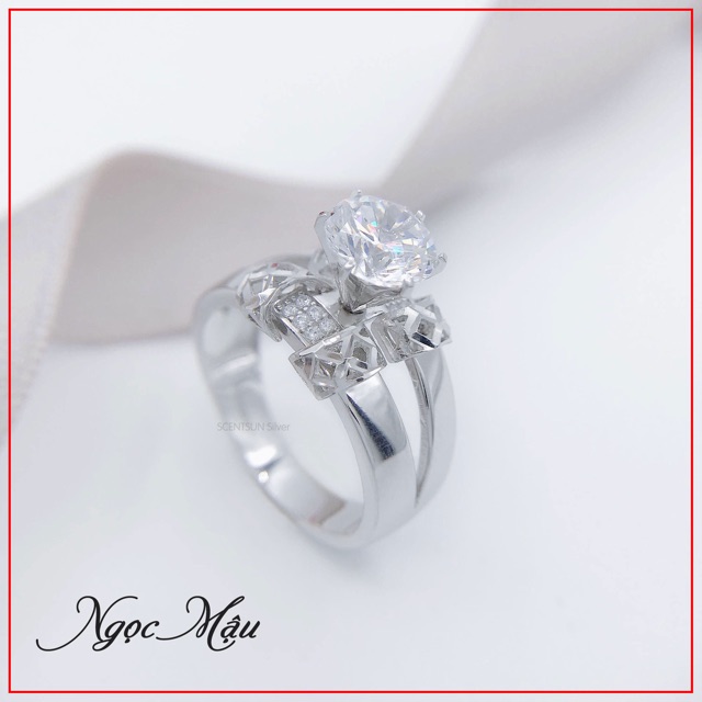 Nhẫn đá cao 2 đai trơn sang trọng cực kỳ nét đẹp bạc chuẩn NGỌC MẬU