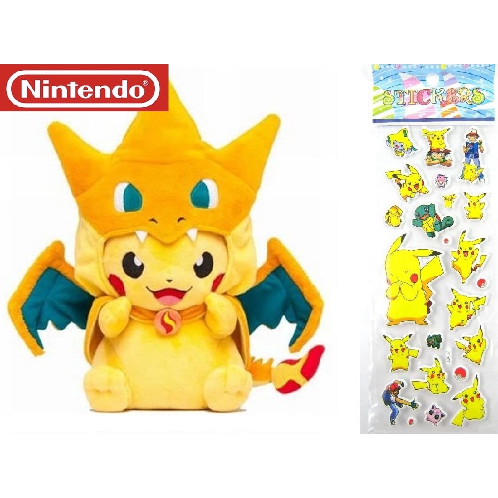 Toy Pokemon Plush Pikachu XY Charizard Mega Tokyo Pikazard Doll Around 23cm 9"  (Children One Size, Yellow (Angry))