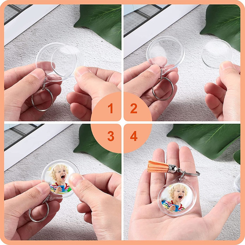 Set 50 Móc Khóa Acrylic Trong Suốt Kèm Dây Tua Rua DIY
