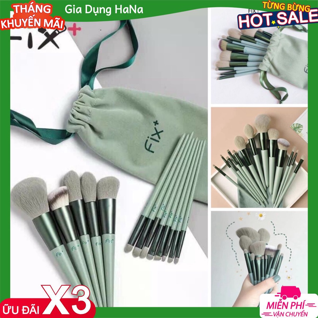 Bộ Cọ Trang Điểm💖Cọ Makeup Cá Nhân Set 13 Cây Lông Mềm Mịn Chất Đẹp Hàng Hot Nội Địa Trung Màu Xanh/ Hồng Nhãn Hiệu FIX