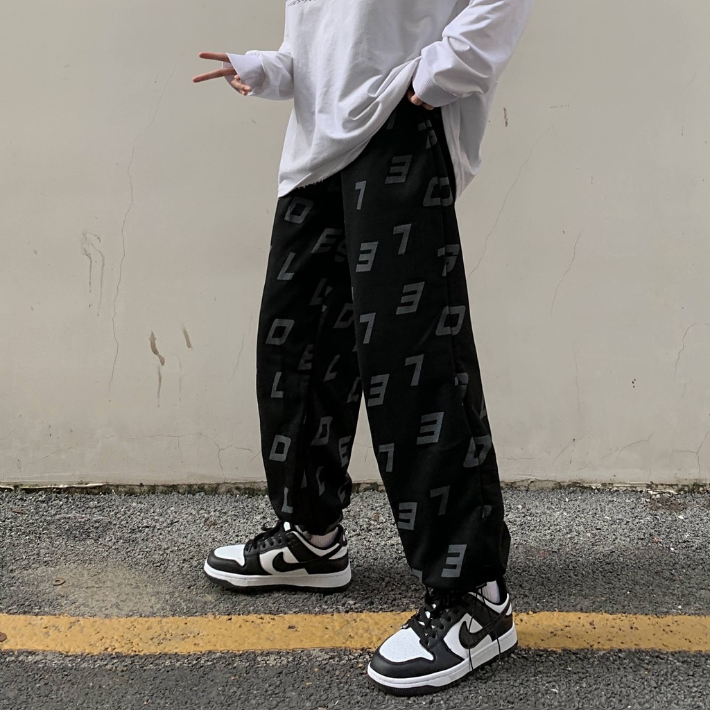 Quần ống rộng unisex in chữ cá tính size M - L - XL
