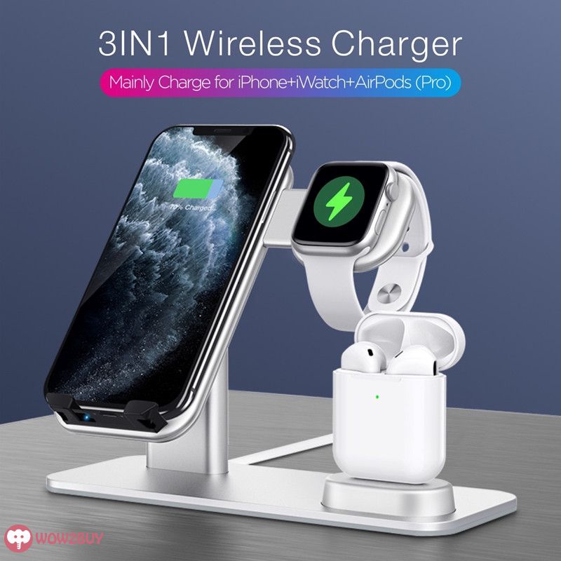 3C✿ Desktop Aluminum Alloy 3 in 1 Fast Wireless Charger for iPhone/Apple Watch/Airpods 【WOW】