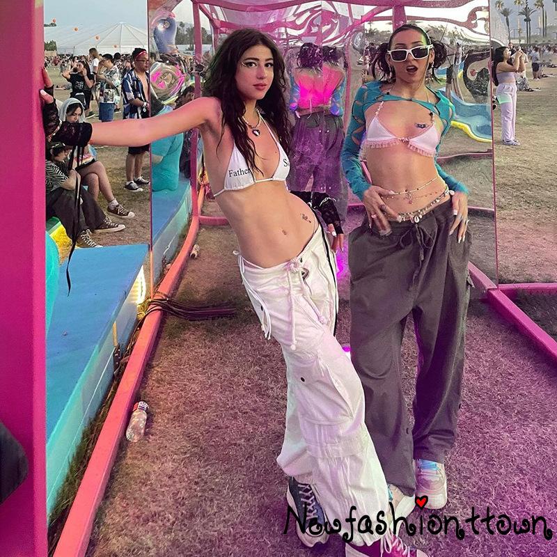 Nfashion-quần Jogger Dáng Rộng Lưng Thấp Có Túi Y2k Thắt Dây Harajuku Đường Phố Trọng Lượng Nhẹ Tẩy Tế Bào Chết Cho Nữ