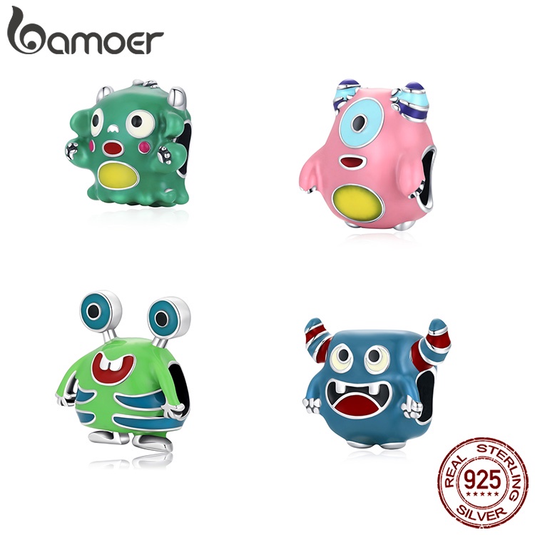Mặt phụ kiện BAMOER SCC2054 bằng bạc 925 hình quái vật dễ thương 4 phong cách tùy chọn thời trang diy