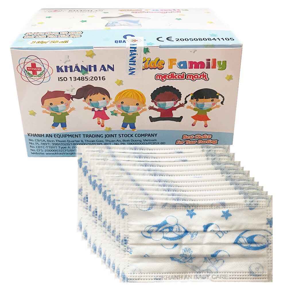 Khẩu trang y tế cao cấp 4 lớp Khánh An Kids Family dành cho trẻ em - hộp 50 cái