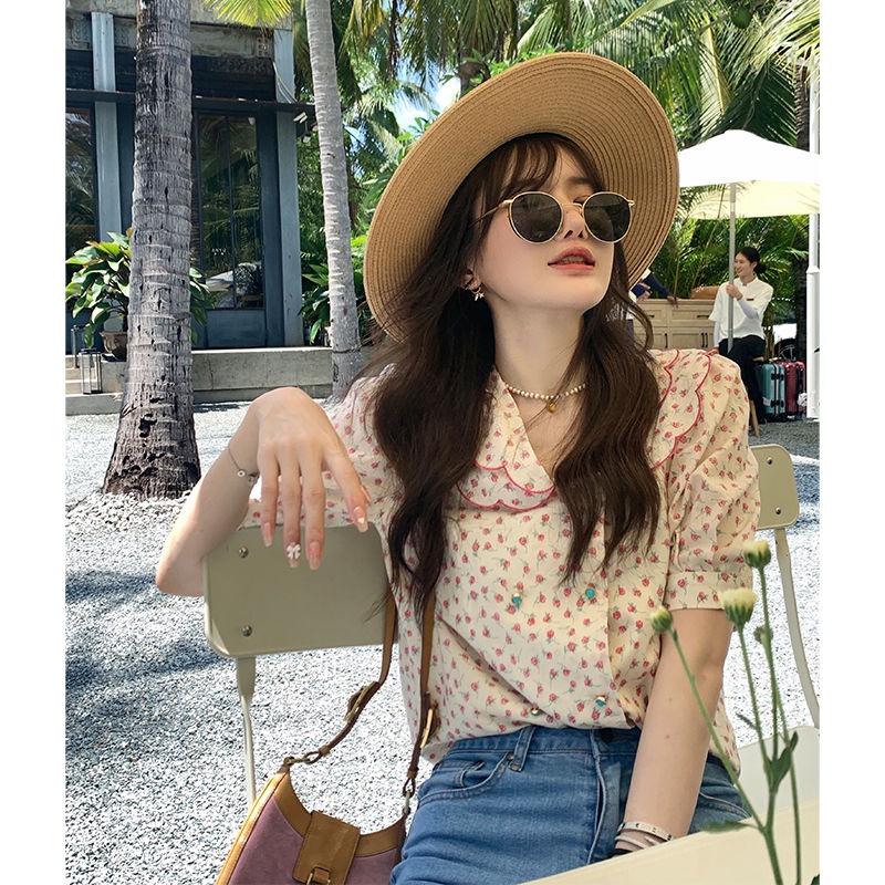 Áo Sơ Mi Tay Ngắn Phồng Dáng Rộng In Họa Tiết Hoa Phong Cách Pháp Cổ Điển Thời Trang Mùa Hè Mới Cho Nữ 2022  tao bao