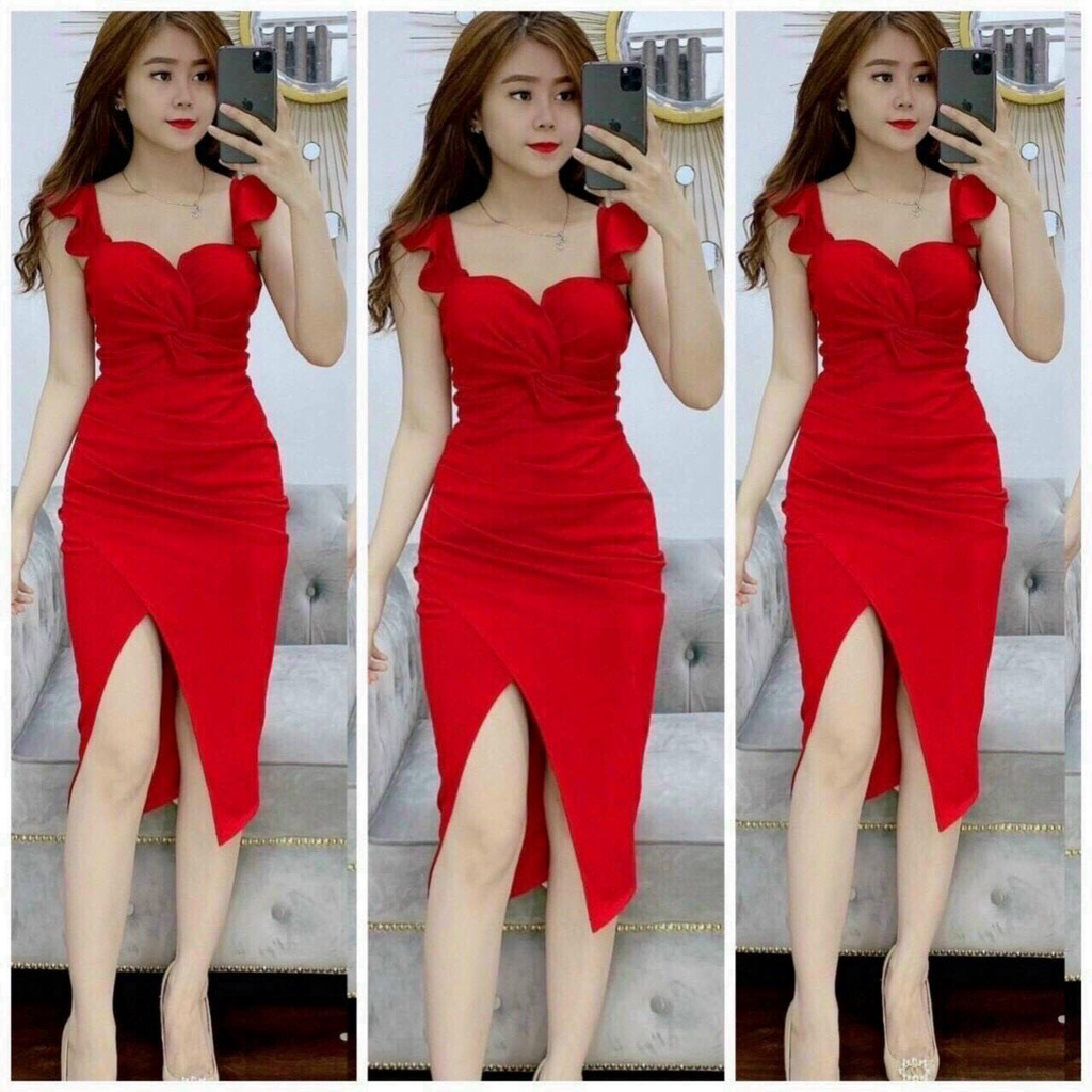 Đầm Ôm ⚡𝙎𝙄𝙀̂𝙐 𝙎𝘼𝙇𝙀⚡ Đầm Ôm Nữ 2 Dây Xẻ tà Xoắn Ngực Chất Umi Co Dãn Cá Tính Thời Trang - 75054
