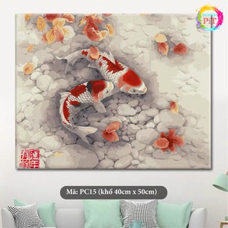 Tranh Tô Màu Theo Số - Tranh Sơn Dầu Số Hóa Hot Trend - Cá Chép Niên Niên Hữu Dư