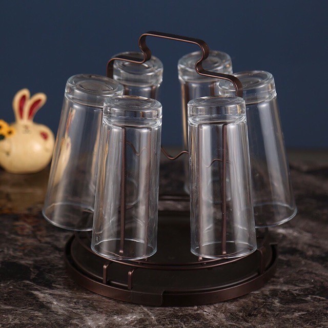 [FREE SHIP] Úp Cốc Sơn Tĩnh Điện Chống Gỉ Có Khay Hứng Nước, Giá Úp 6 Cốc Kiểu Nhật Cao Cấp