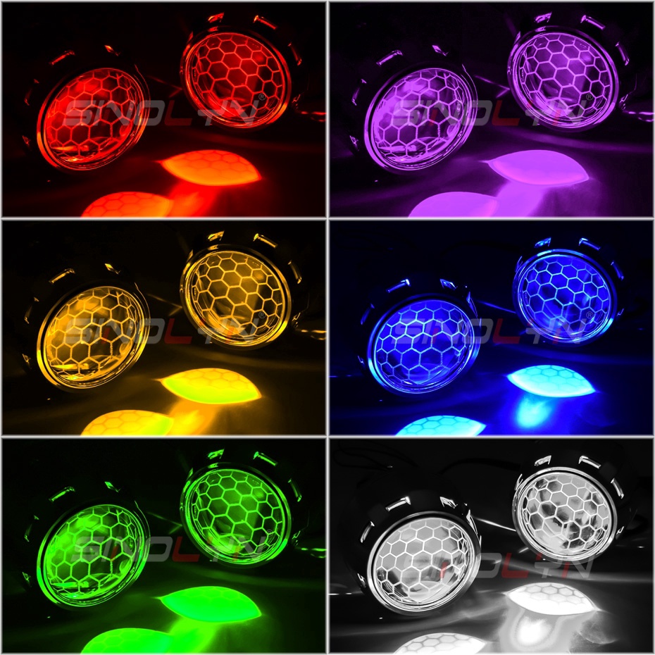 Đèn Pha 2.5 '' Led Hid Bixenon Hình Tổ Ong Màu Xanh Dương Cho Xe Mô Tô H1 H4 H7