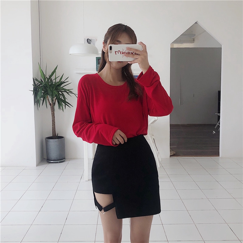 IELGY Ins irregular half-length skirt female high waist was thin A word hip skirt