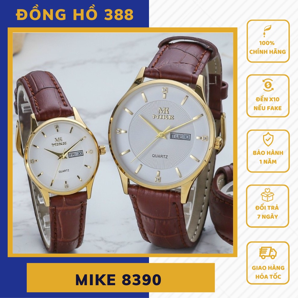 Đồng hồ nam nữ, đồng hồ cặp đôi chính hãng Mike 8390 dây da mặt tròn, chống nước, bảo hành 12 tháng