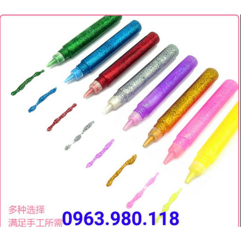 Bút kim tuyến 8 màu ngẫu nhiên khác nhau  trong ảnh, óng ánh, tập tô