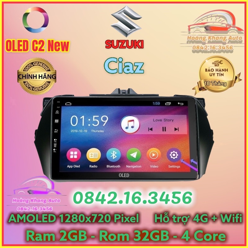 Màn hình Android OLED C2 New Theo Xe Suzuki Ciaz 9 inch kèm dưỡng và jack nguồn zin theo xe