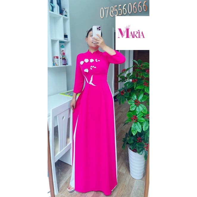 [𝐌𝐀𝐑𝐈𝐀] 𝙏𝙃ƯƠ𝙉𝙂 𝙃𝙄Ệ𝙐 Aó Dài 𝐦à𝐮 Hồng Cánh Sen- họa tiết 𝐂À𝐍𝐇 𝐋𝐀𝐍 2 Tà (1 lớp) chuẩn FORM