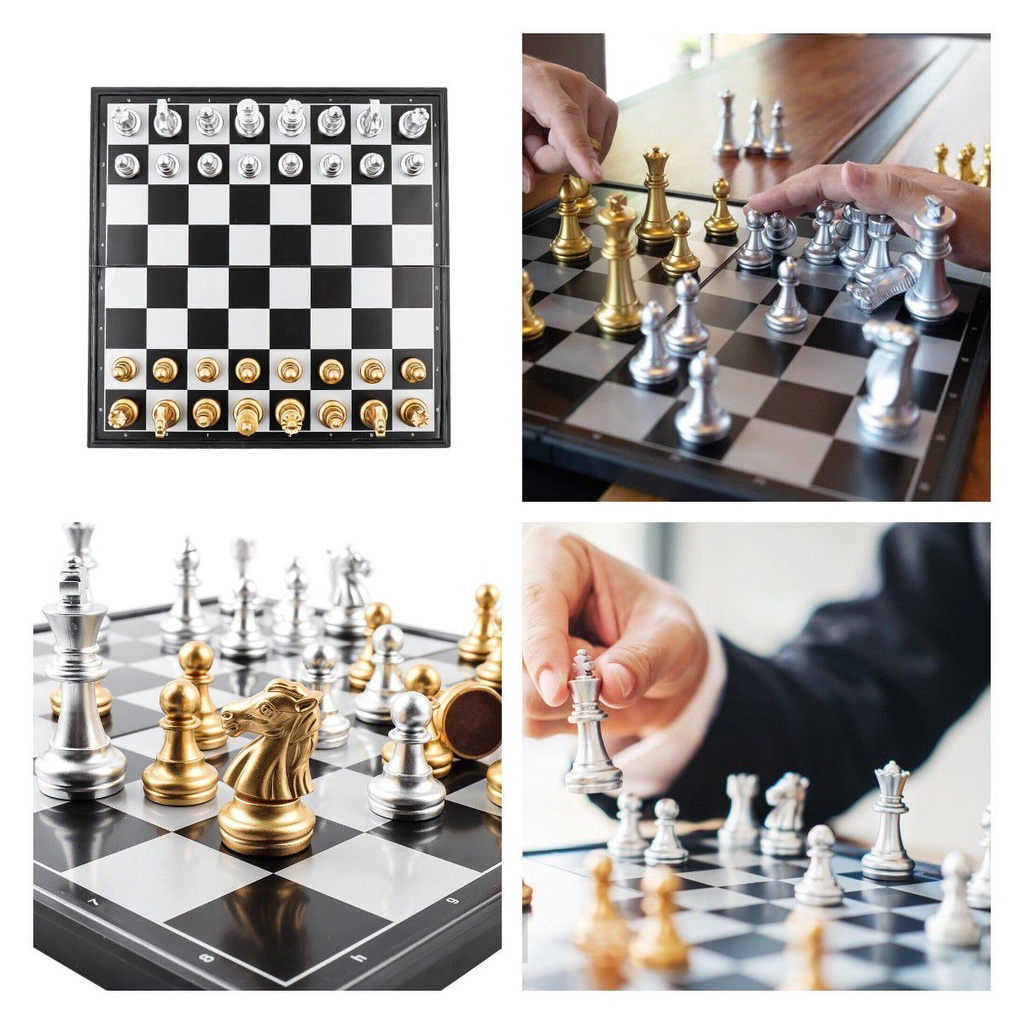 Magnetic Chess Board Medieval Chess Set Foldable Portable 32 Gold Silver Chess Pieces Quality Chess Game Toys Gifts