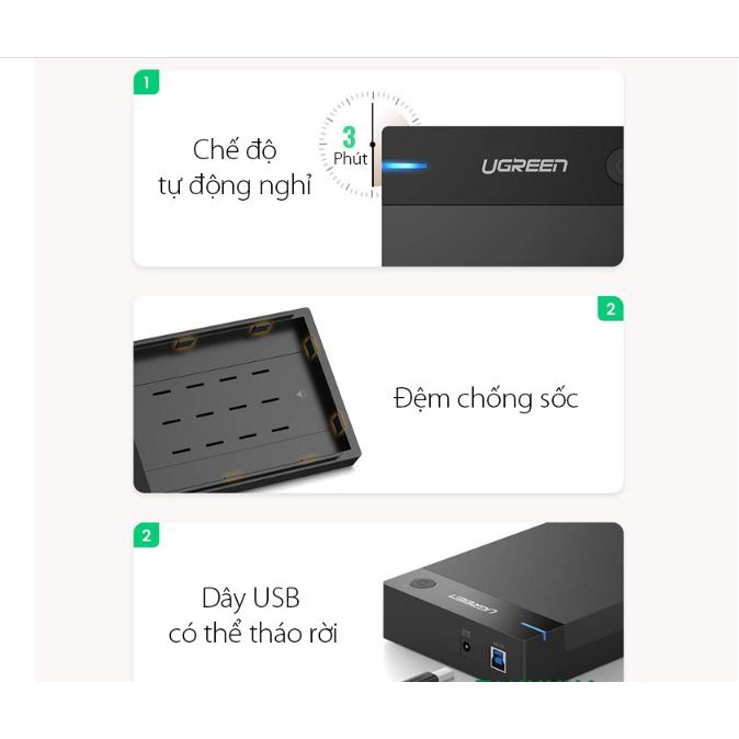 Thiết bị đựng ổ cứng 3.5&quot;/ 2.5&quot; SATA USB 3.0 Ugreen 50423 (Hỗ Trợ HDD 16TB)