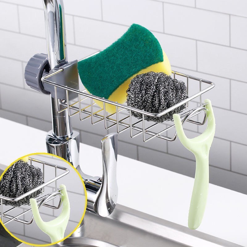 [SIÊU TIẾT KIỆM] Giá để đồ inox cài cạnh vòi nước rửa bát nhà bếp nhà tắm