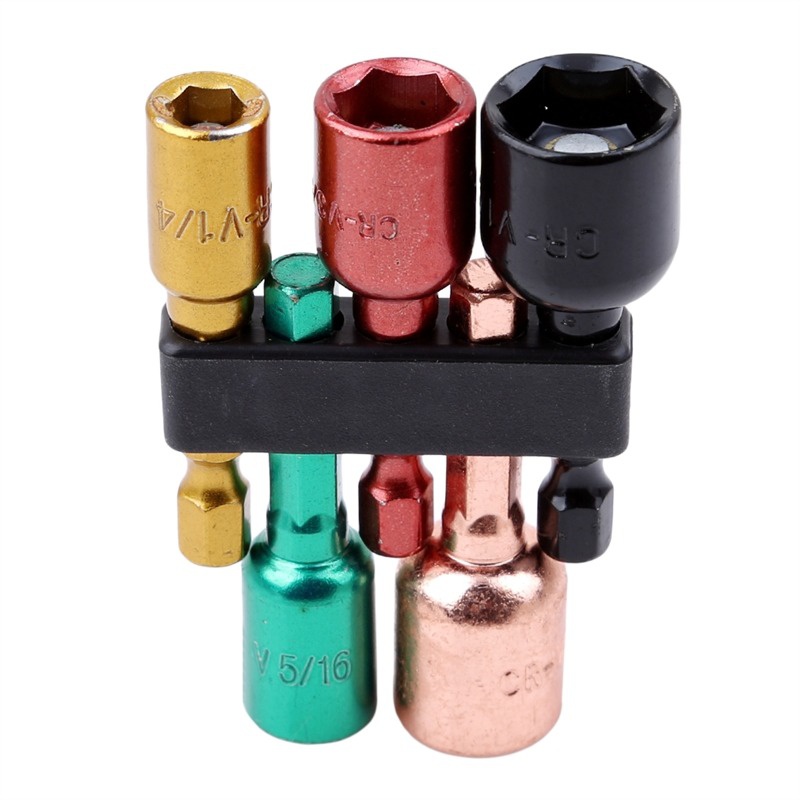 5Pcs/Set Chromium Vanadium Steel Drill Bit Nut Driver Drill Bit Hex Shank Metric Socket Wrench