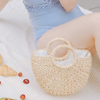 Túi cói bán nguyệt, túi du lịch, túi đi biển nữ thời trang phong cách vintage