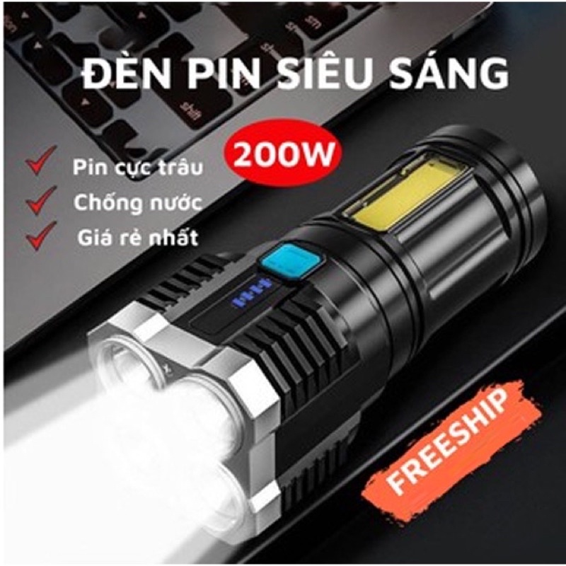 Đèn Pin Siêu Sáng Chiếu Xa Tiết Kiệm Điện, Chống Nước Cao Cấp