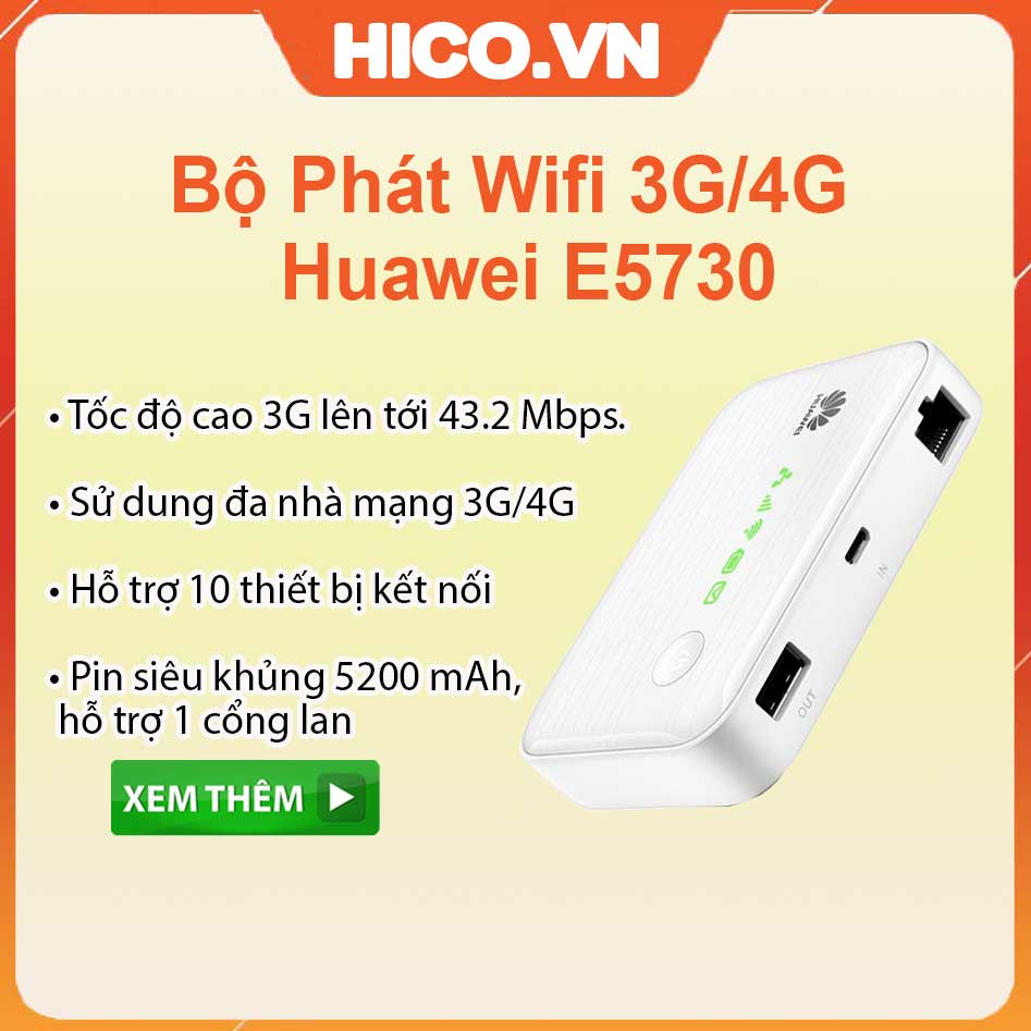 [Mã ELHAMS5 giảm 6% đơn 300K] Bộ phát wifi 3G có cổng Lan Huawei E5730 43.2Mb-Bộ phát wifi đa năng kiêm sạc dự phòng