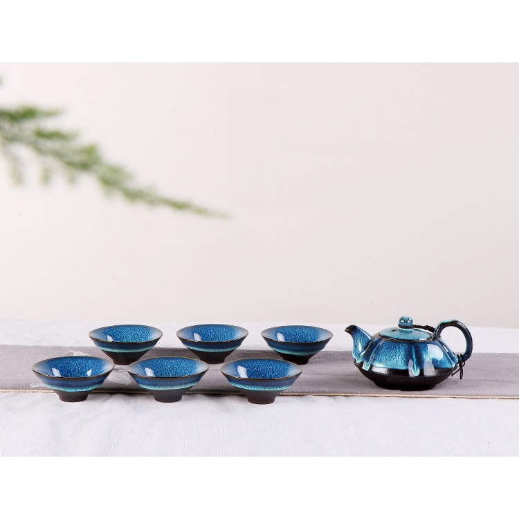 Bộ Ấm Chén Pha Trà Đạo Men Thiên Mục Lông Thỏ Hỏa Biến