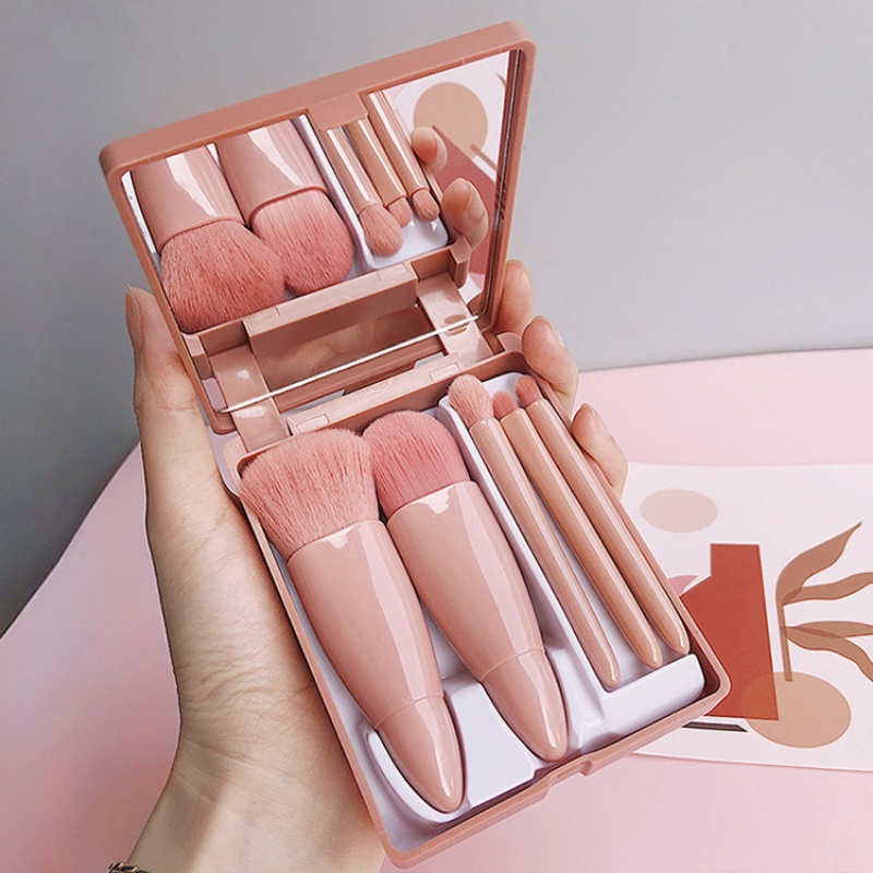 Bộ cọ makeup trang điểm cá nhân combo 6 món màu hồng Vintage kèm hộp gương MiibooShi D1.100