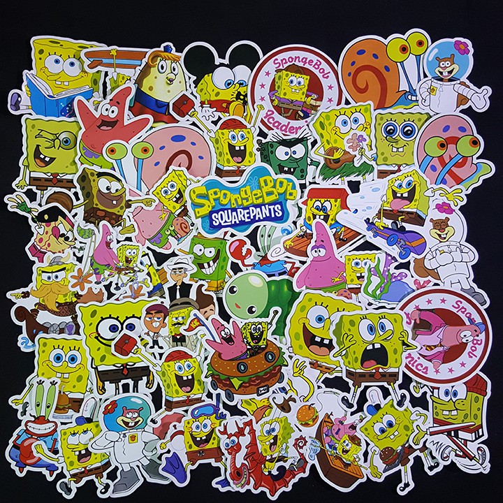 Bộ Sticker dán cao cấp chủ đề SPONGEBOB SQUAREPANT - CHÚ BỌT BIỂN TINH NGỊCH - Dùng dán Xe, dán mũ bảo hiểm, dán Laptop.