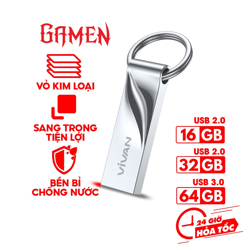 USB Thiết bị lưu trữ 16Gb/32Gb/64Gb VIVAN VF316/VF332/VF364 Flash Drive Kim Loại Siêu Nhẹ Kết Nối Nhanh