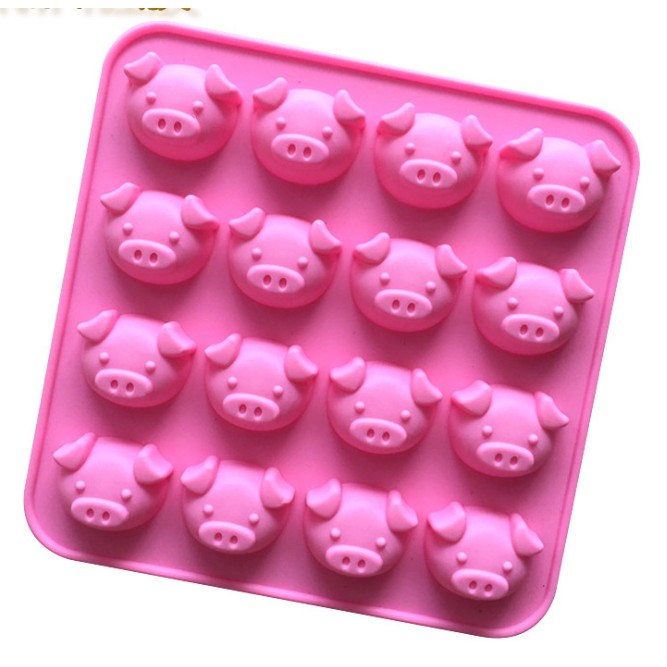 Khuôn khay silicon làm bánh, thạch, socola - 16 heo hồng