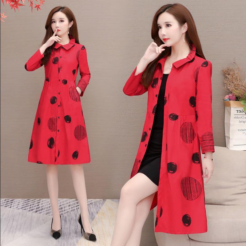 Áo Khoác Gió Tay Dài Dáng Dài Form Rộng In Họa Tiết Thời Trang Xuân Thu Cho Nữ