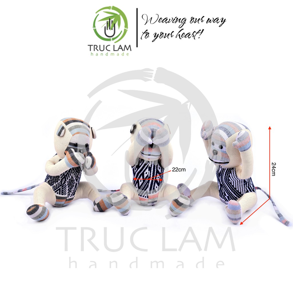 Đồ Chơi Cho Bé Thú Nhồi Bông Bộ Ba Khỉ Tam Không Vải Thổ Cẩm Dệt Tay Bông Gòn Cao Cấp – Trúc Lâm Handmade
