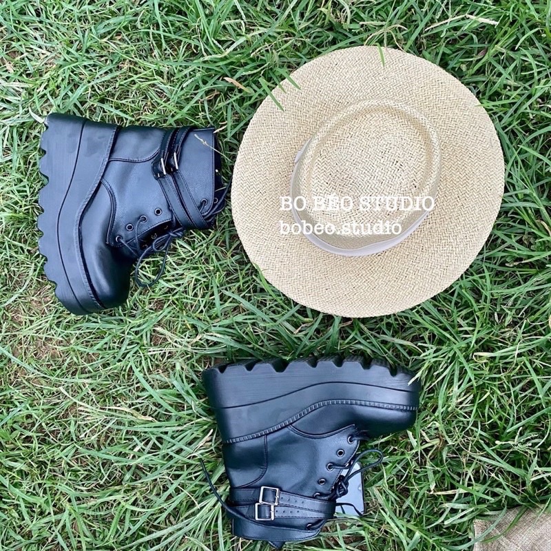 BỐT ĐEN TRIFLE ĐẾ CAO 10CM 2 LỚP - BLACK TRIFLE PLATFORM BOOTS