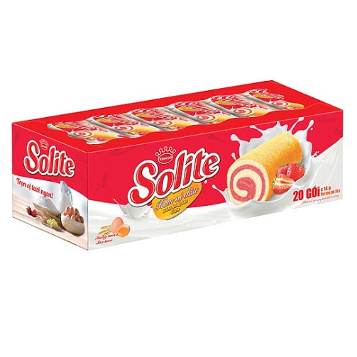 Bánh bông lan cuộn kem vị dâu Solite hộp 360g (20 cái)